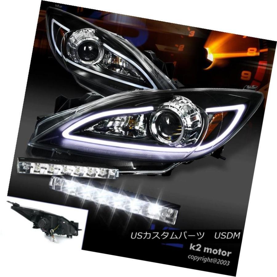 ヘッドライト 2010-2013マツダ3 JDMブラックLED DRLストリッププロジェクターヘッドライト（6-LEDフォグDRL付き） 2010-2