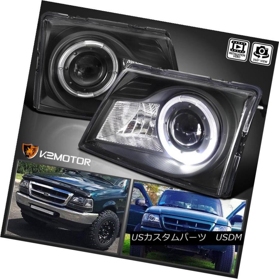 ヘッドライト 1998-2000フォードレンジャーハロープロジェクターヘッドライトランプブラック 1998-2000 Ford Ranger Halo