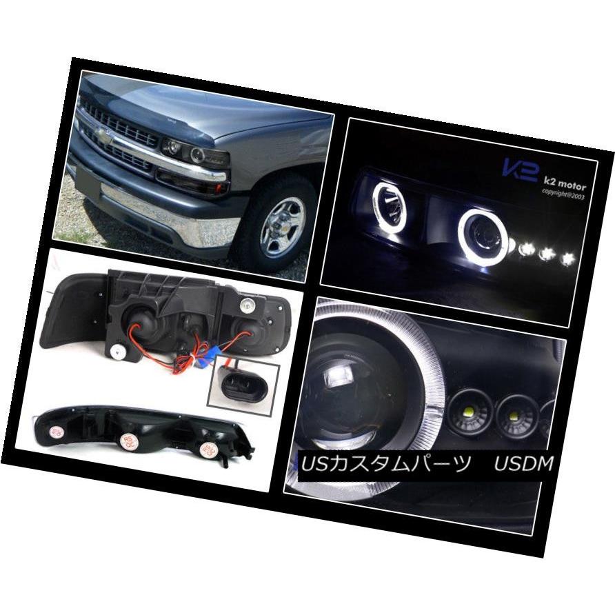 ヘッドライト 99-02 Silverado Halo LEDブラックプロジェクターヘッドライト＆amp; バンパーランプ 99-02 Silveraの画像