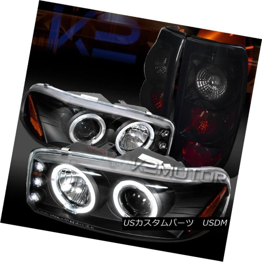 前照灯 99-03 GMC Sierra Black LEDハロープロジェクターヘッドライト+高温発光  ssyブラックテ 自動車-ライト、レンズ-その他ライト