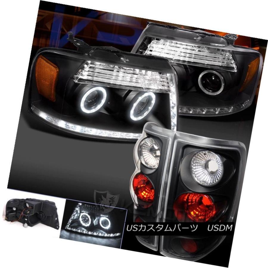 前照灯 04-08 Ford F150 R8 LED DRLハロープロジェクターヘッドライトブラック+クリアテールランプ 04-08 Ford その他ライト-ライト、レンズ