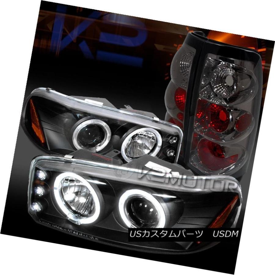 前照灯 99-03 GMC Sierra Black LEDハロープロジェクターヘッドライト+ Smo   keリアテー