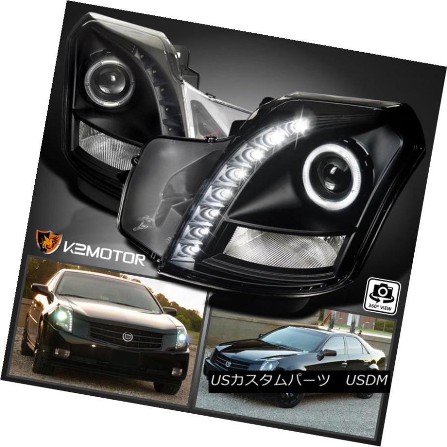 ヘッドライト 2003-2007キャデラックCTS Halo + SMD LED DRLプロジェクターヘッドライトブラック左+右 2003-2007