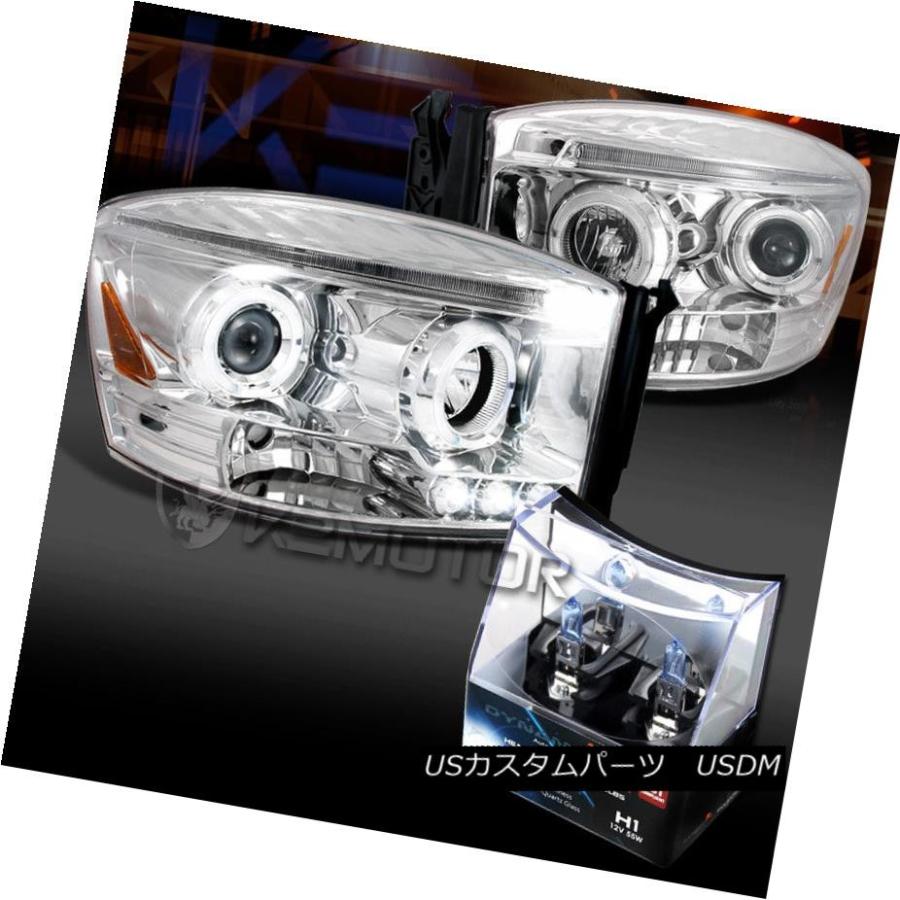 ヘッドライト 06-08 Dodge Ram Chrome Halo LEDプロジェクターヘッドライト+ H1ハロゲン電球 06-08 Dodge R
