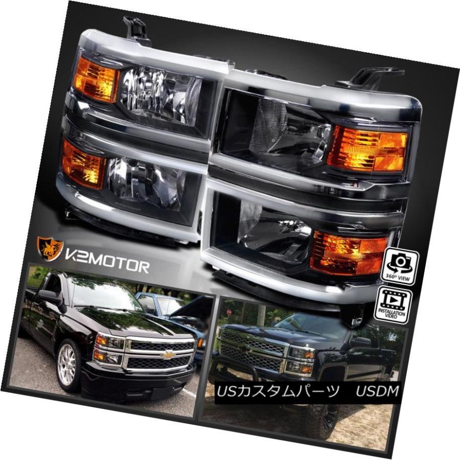 ヘッドライト 2014-2015 Chevy Silverado 1500ピックアップブラッククリアヘッドライト+信号灯 2014-2015 Chev