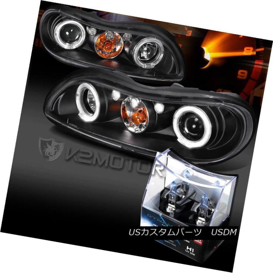 ヘッドライト 97-03シボレーマリブブラックハローLEDプロジェクターヘッドライト+ H1ハロゲン電球 97-03 Chevy Malibu Bla
