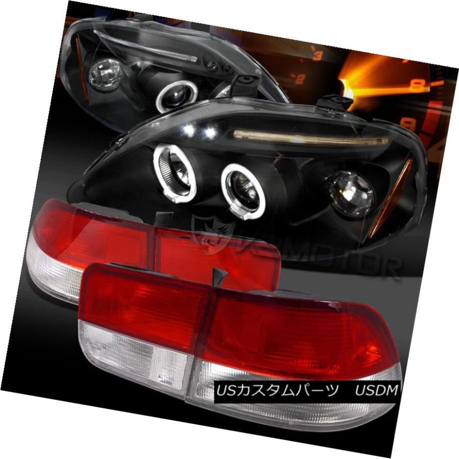 ヘッドライト 99-00シビック2DRブラックハローLEDプロジェクターヘッドライト+レッドクリアテールランプ用 For 99-00 Civic 2D