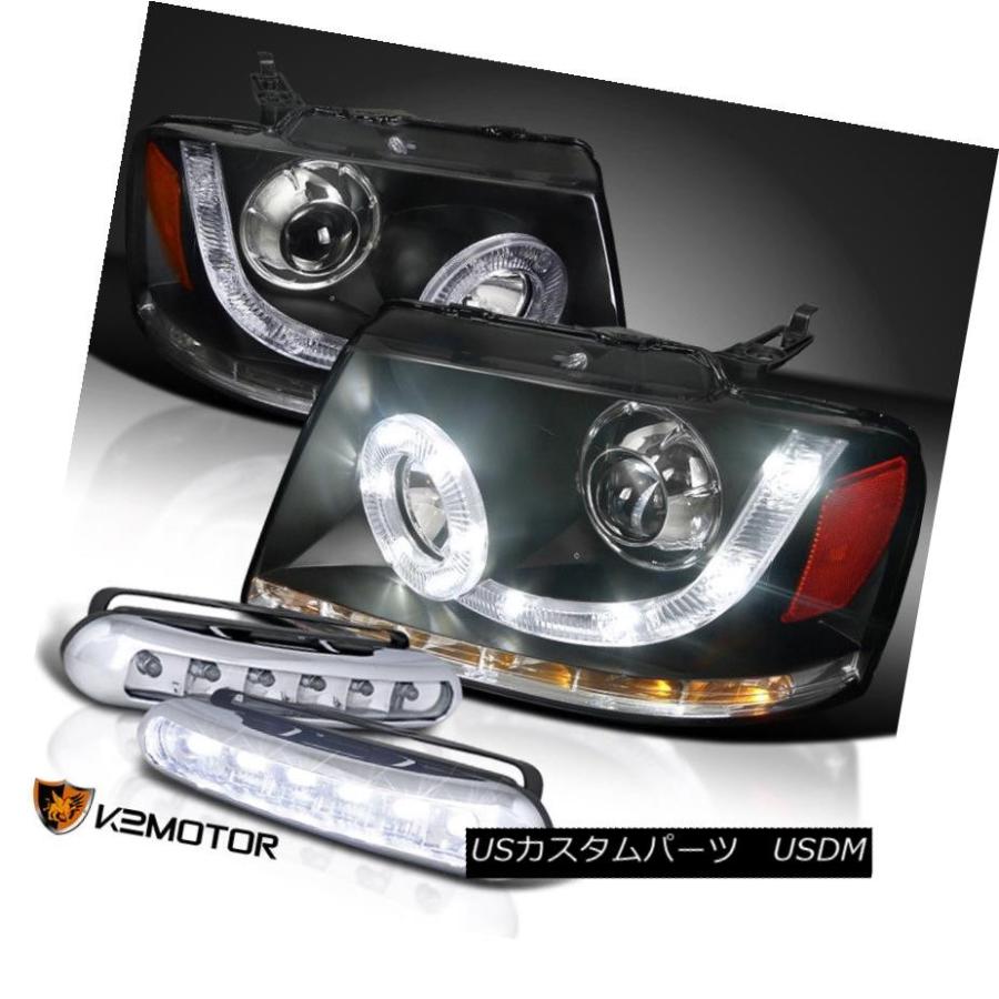 ヘッドライト 04-08 F150ブラックHalo SMD LEDプロジェクターヘッドライト+ LED DRLフォグランプ 04-08 F150 Bl