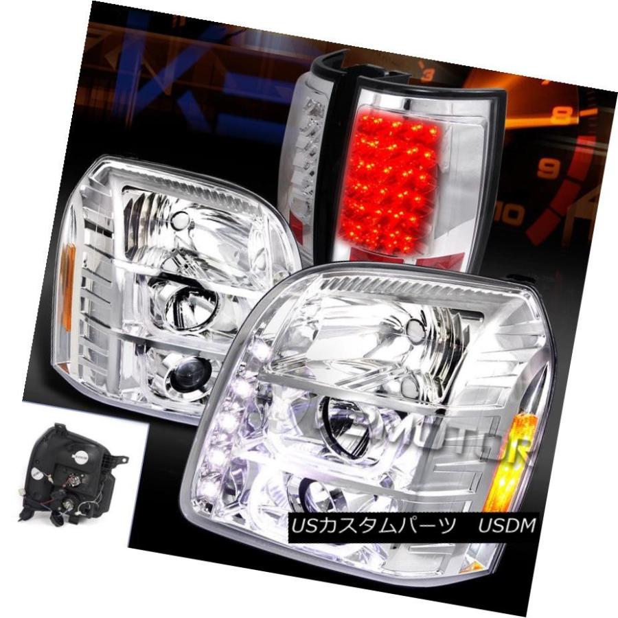 ヘッドライト 07-14 GMC Yukon XLクロームハロープロジェクターヘッドライト+ Cle   ar LEDテールラ
