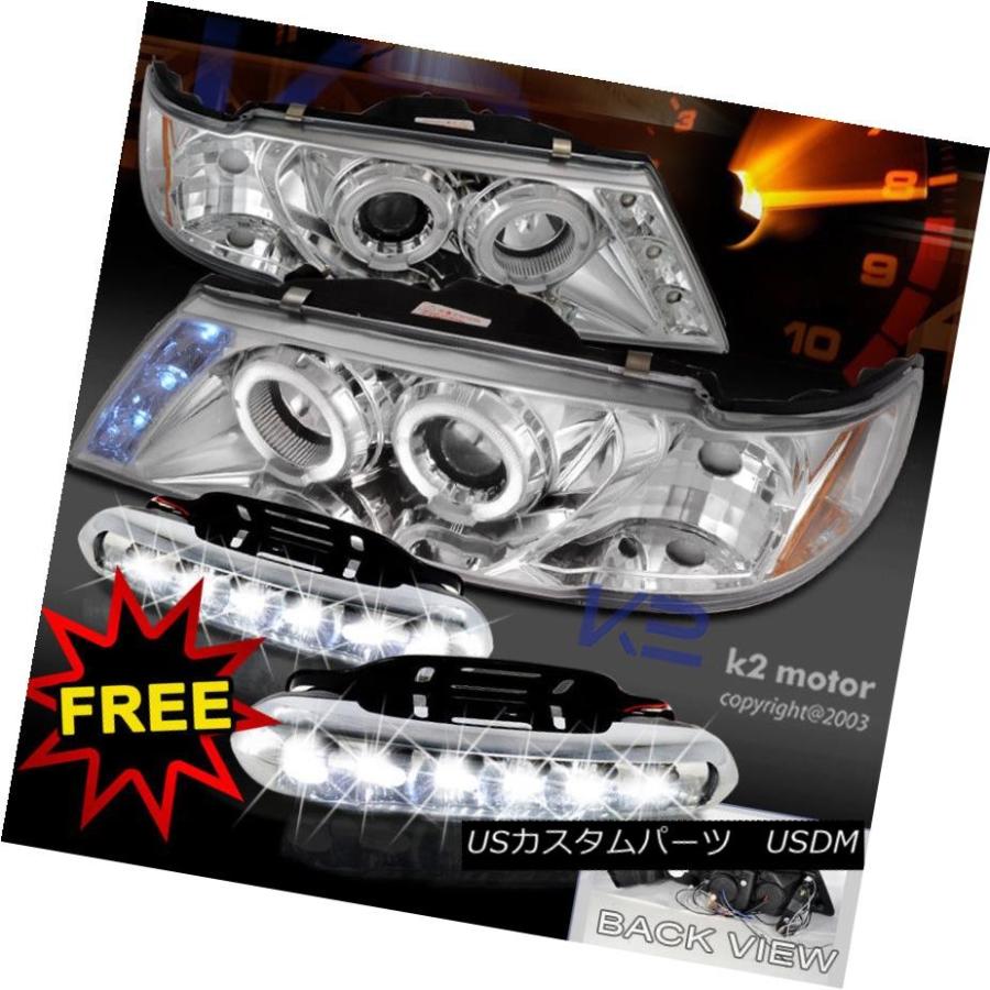 ヘッドライト ハローリムプロジェクタークロームヘッドライト/ LED駆動霧日産95-99用 Halo Rim Projector Chrome Hea