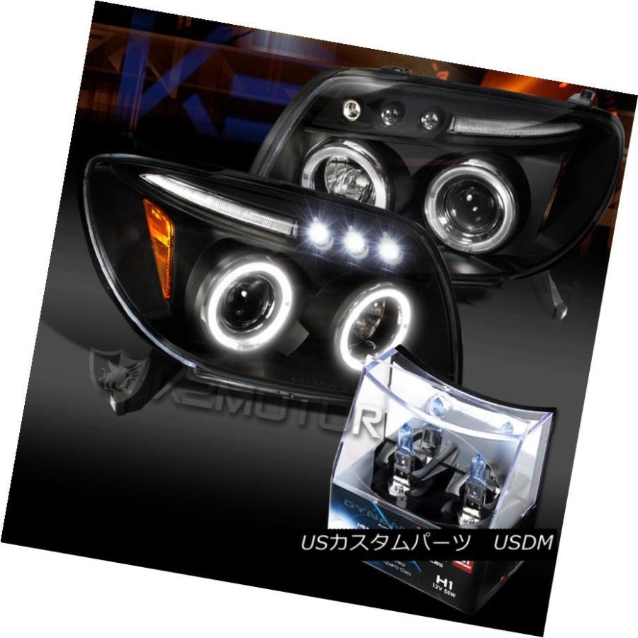 ヘッドライト 03-05用トヨタ4RunnerブラックLEDハロープロジェクターヘッドライト+ H1ハロゲン電球 For 03-05 Toyota 4