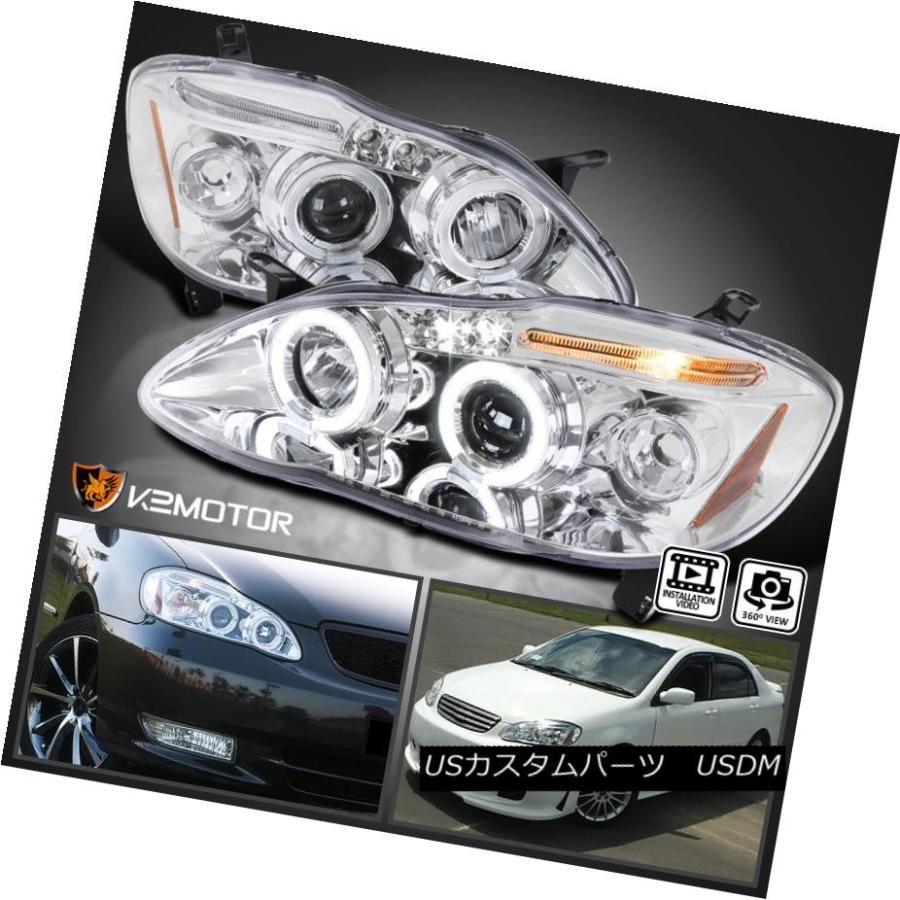 ヘッドライト 2003年?2008年トヨタカローラデュアルハロー+ LEDプロジェクターヘッドライト左+右 For 2003-2008 Toyota