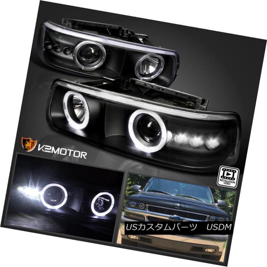 ヘッドライト 99-06 Silverado Tahoe郊外の黒いSMD LED DRLハロープロジェクターヘッドライト 99-06 Silverad