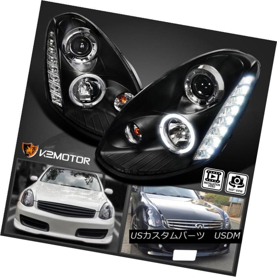 ヘッドライト 2005-2006インフィニティG35 4Dr LED DRL +ハロープロジェクターヘッドライトJDMブラック用 For 2005-2