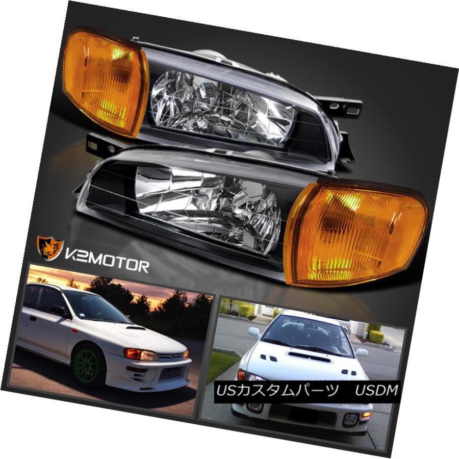 ヘッドライト 95-01に適合Subaru Impreza WRX JDMブラックヘッドライト+ Amb   er信号コーナー