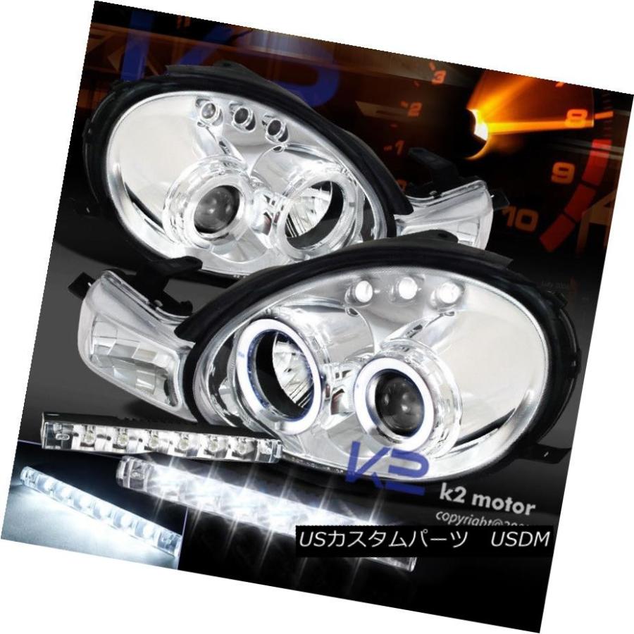ヘッドライト 00-02 Dodge Neon Plymouth Chromeクリアハロープロジェクターヘッドライト+ LEDフォグランプDRL 00