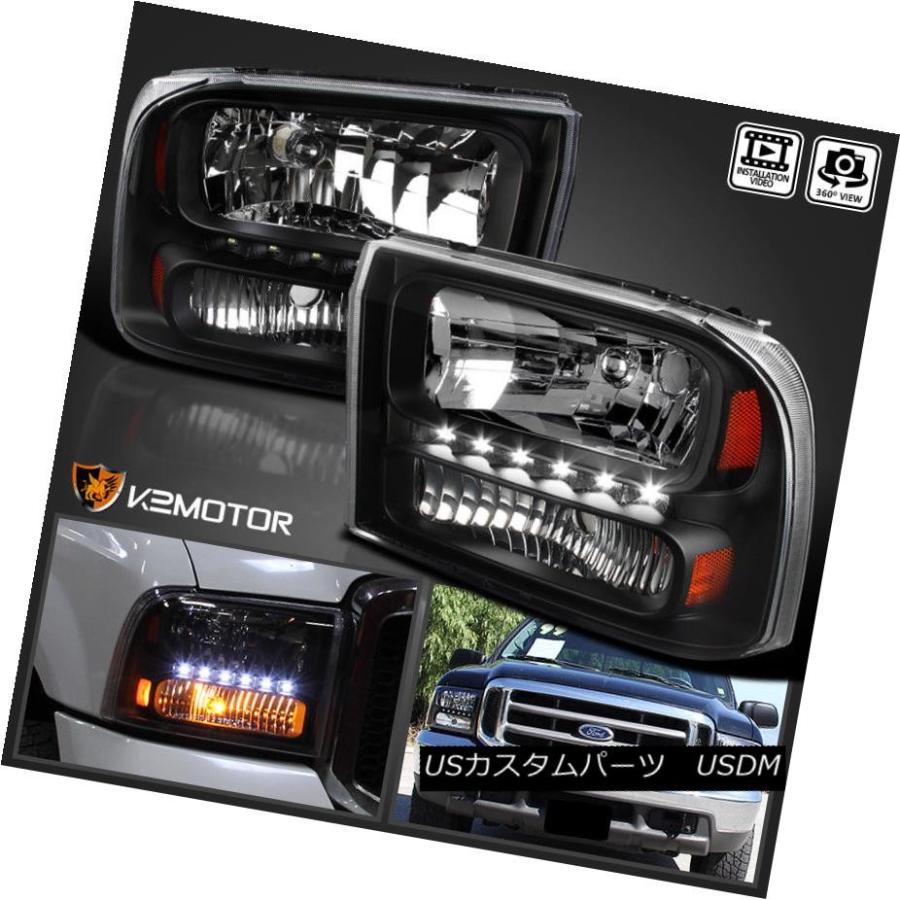 ヘッドライト 1999-2004フォードF250 F350スーパーデューティエクスカーション1PCブラックLEDヘッドライト 1999-2004 Fo