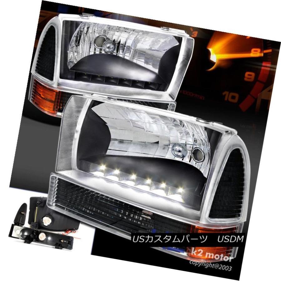 ヘッドライト 99-04 Ford F250エクスカーションLED DRLブラックヘッドライト+ Cor   nerシグナルバ