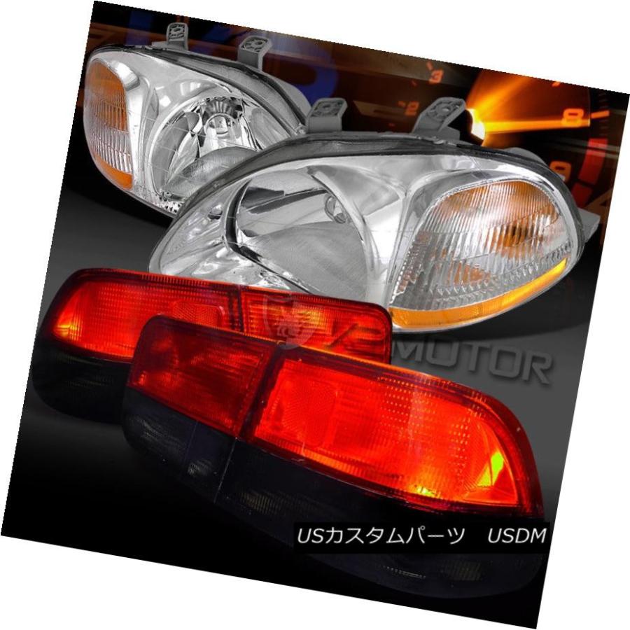 前照灯 96-98ホンダシビック2DRクローム前照灯+赤いこと用  /スモークテールブレーキランプ For 96-9 車、バイク、自転車-その他ライト-ライト、レンズ