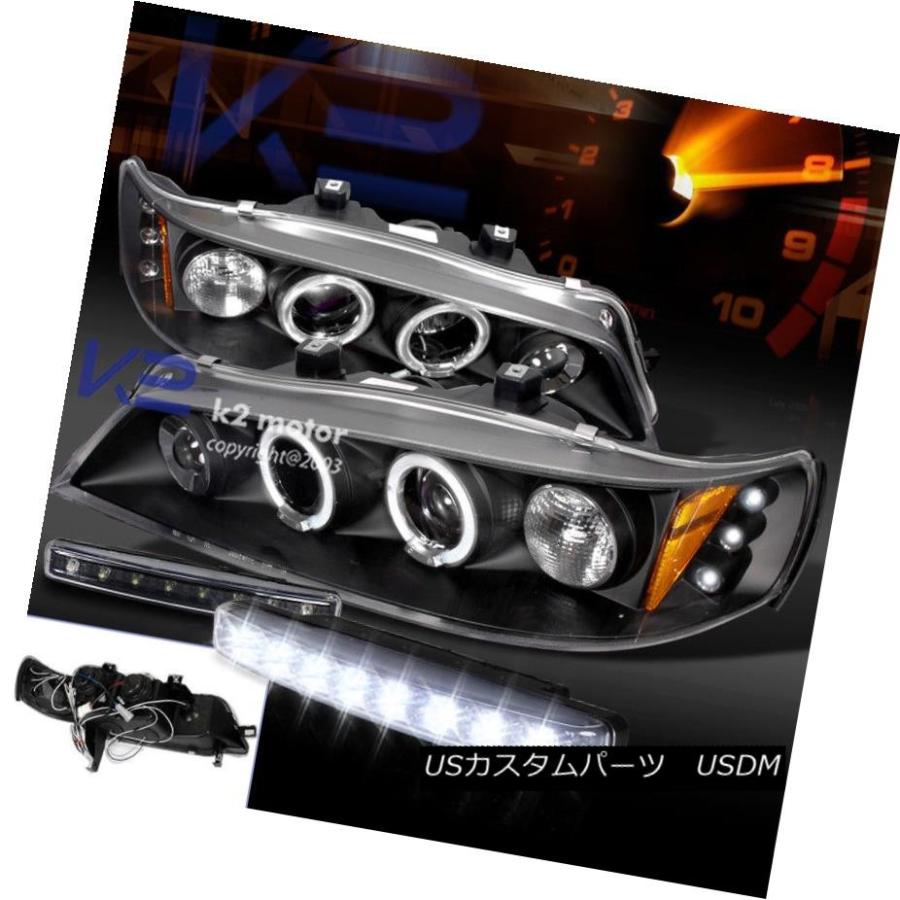 ヘッドライト 1994-1997 Honda Accord LED Haloプロジェクターヘッドライトブラック+ 8 LEDバンパーDRL For 1