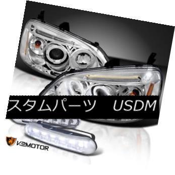 ヘッドライト 01-03 Civic Halo Chromeプロジェクターヘッドライト+ LEDストリップフォグバンパーランプ For 01-03 C