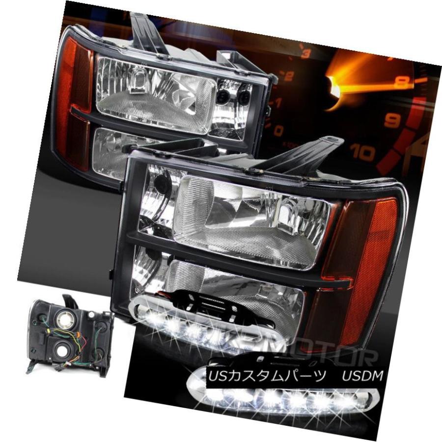 ヘッドライト 07-13 GMC Sierra 1500/2500/3500   LED DRLランプあたりのHD黒色アンバー