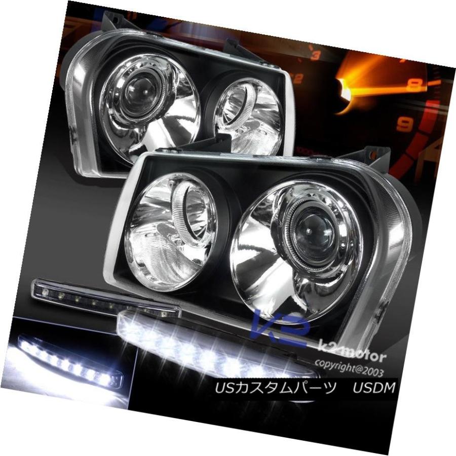 ヘッドライト ブラック05-10クライスラー300プロジェクターヘッドライト+ 8 LED DRLバンパーフォグランプ Black 05-10 Chr