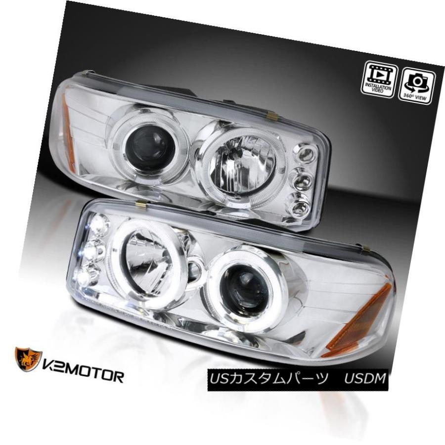 前照灯 1999-2006 GMC Yukon Denali XL Halo LEDプロジェクターヘッドライトクローム 1999-2006 GM その他ライト-自動車-車、バイク、自転車