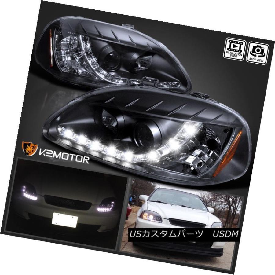 前照灯 1996-1998 Honda Civic R8 LEDデイタイムランニングランププロジェクターヘッドライトブラック用 For 1996 車、バイク、自転車-自動車