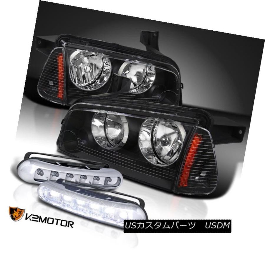 ヘッドライト 2006-2010 Dodge Chargerブラックヘッドライト、コーナーライト+ 6-LEDフォグ駆動ランプ 2006-2010 D