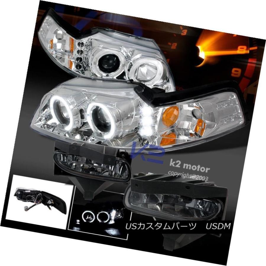 ヘッドライト 99-04 Mustang LED Chrome Haloプロジェクターヘッドライト+ Smo   keバンパー