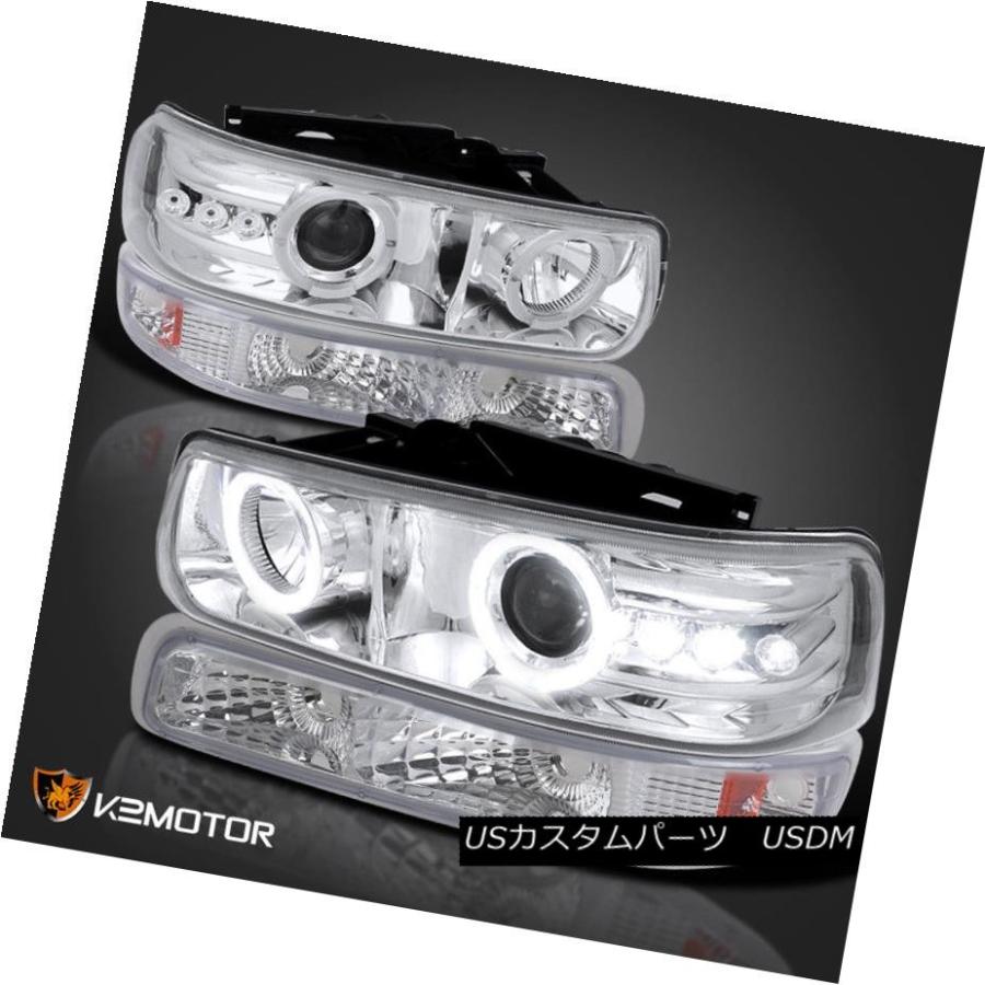 ヘッドライト 99-02 Chevy Silverado Chrome LEDハロープロジェクターヘッドライト+ Cle