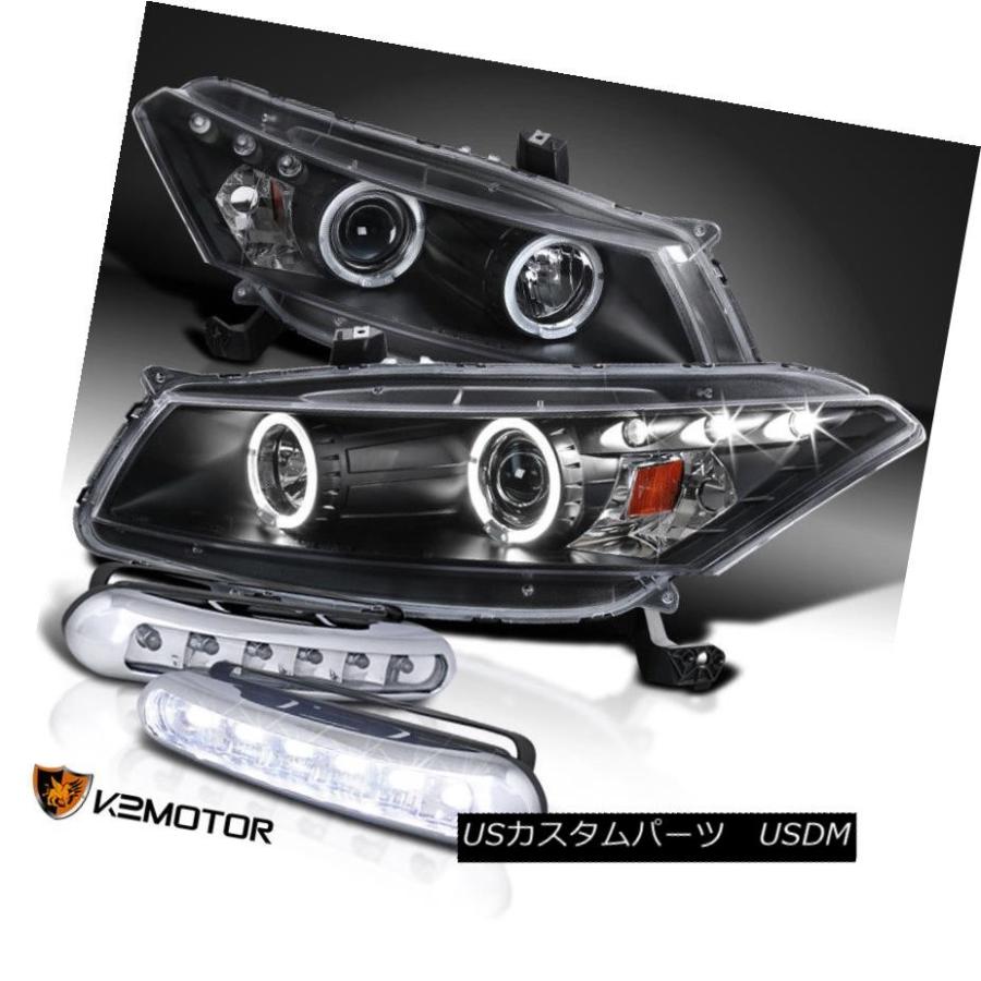 ヘッドライト 08-12アコード2Drクーペブラックプロジェクターヘッドライト+ LED駆動フォグランプ For 08-12 Accord 2Dr C