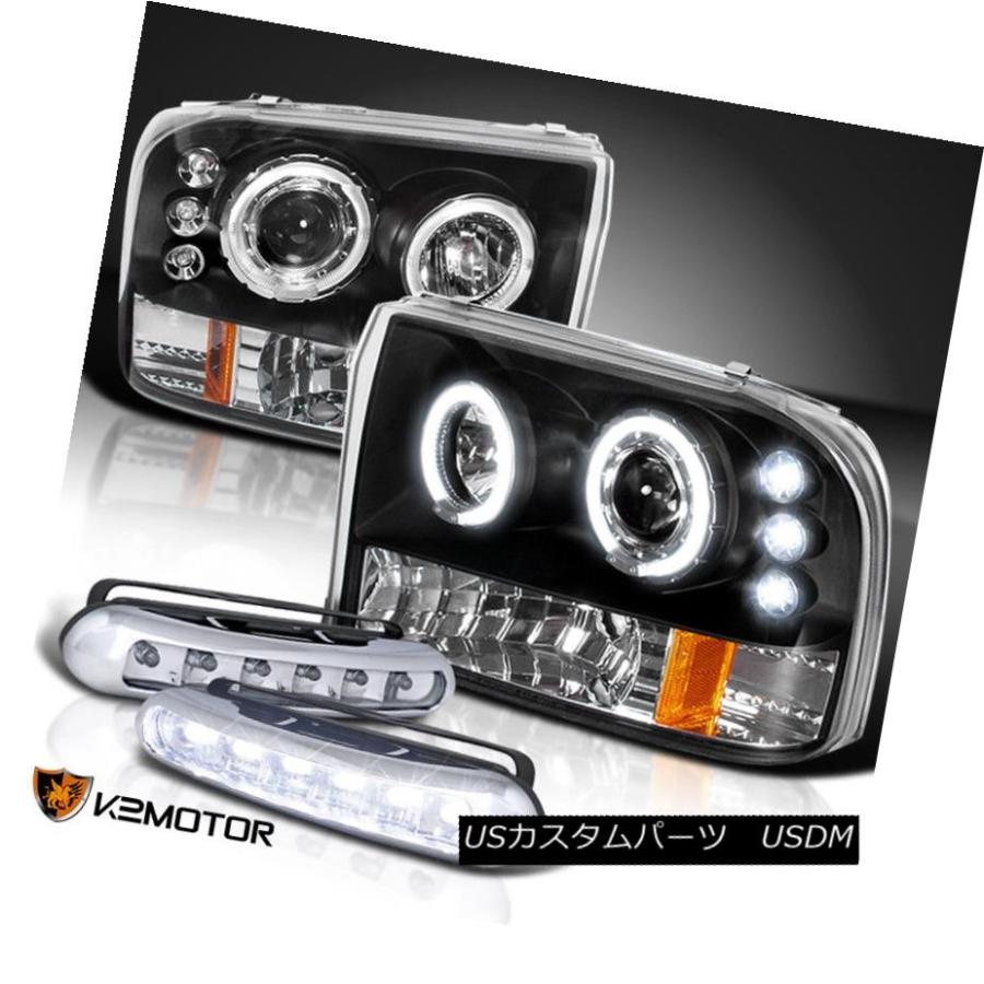 ヘッドライト 99-02 F250 F350 F450 F550ブラックハロープロジェクターヘッドライトLEDバンパーフォグランプ 99-02 F25