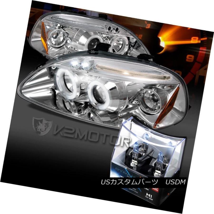 ヘッドライト 96-98 Honda Civic Chrome Halo LEDプロジェクターヘッドライト+ H1ハロゲン電球 For 96-98 H