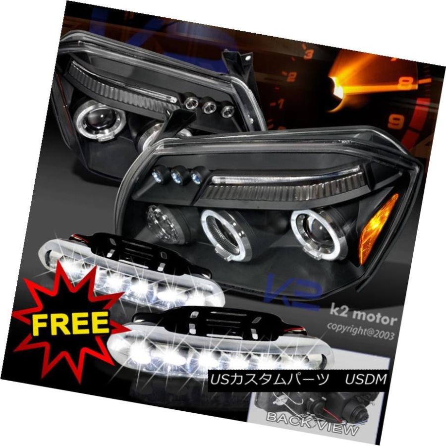 前照灯 2005-2007 Dodge Magnum Haloブラックプロジェクターヘッドライト+ LED DRLフォグランプ 2005-200