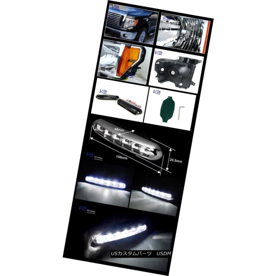 ヘッドライト 09-14フォードF150クロームクリスタルヘッドライトヘッドランプ+ LEDデイタイムフォグランプ 09-14 Ford F150 Cの画像