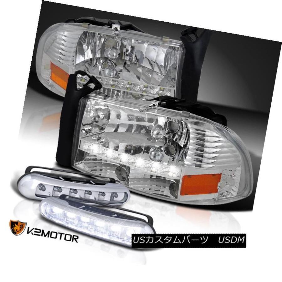 ヘッドライト 97-04 Dodge Dakotaデイタイムランニングヘッドライトペア+ LED DRLドライビングフォグランプ 97-04 Dodg