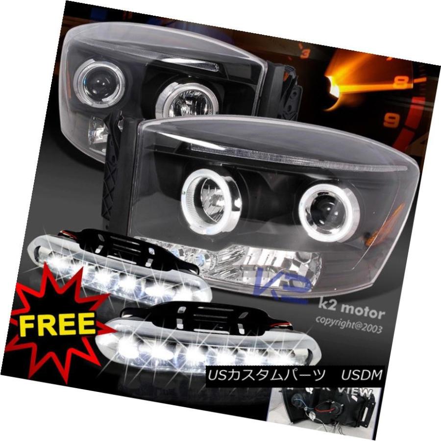 ヘッドライト 06-08ラムDRLハロープロジェクターヘッドライトブラック+ LED駆動フォグランプ 06-08 Ram DRL Halo Proje