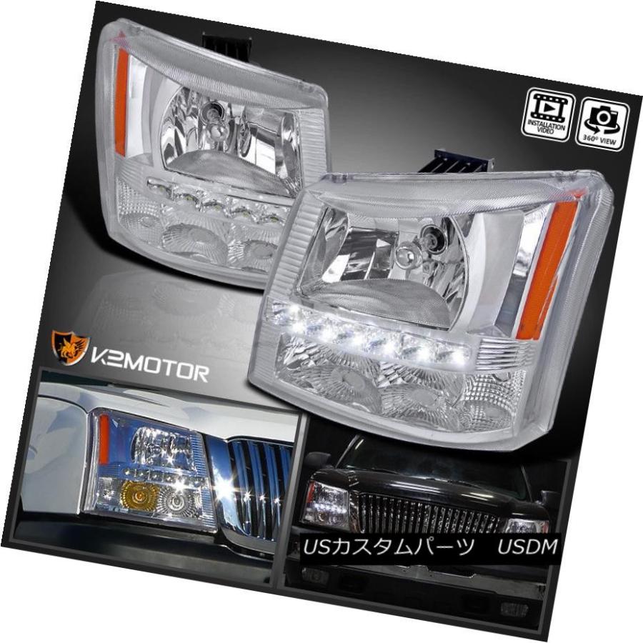 ヘッドライト 2003-2007シボレーシルバラード1PCクロムSMD LED DRLクリスタルヘッドライト+バーン  200