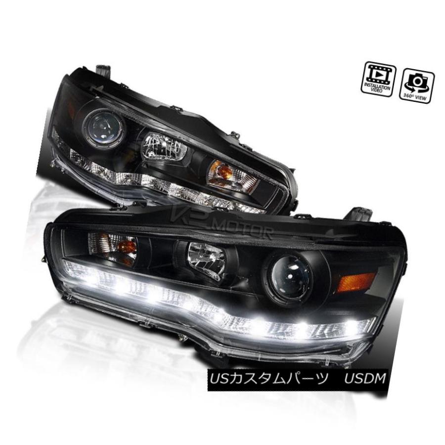 ヘッドライト 08-12三菱ランサーR8 LED DRL黒プロジェクターヘッドライト+ Cle   arフォグランプ 08-1の画像