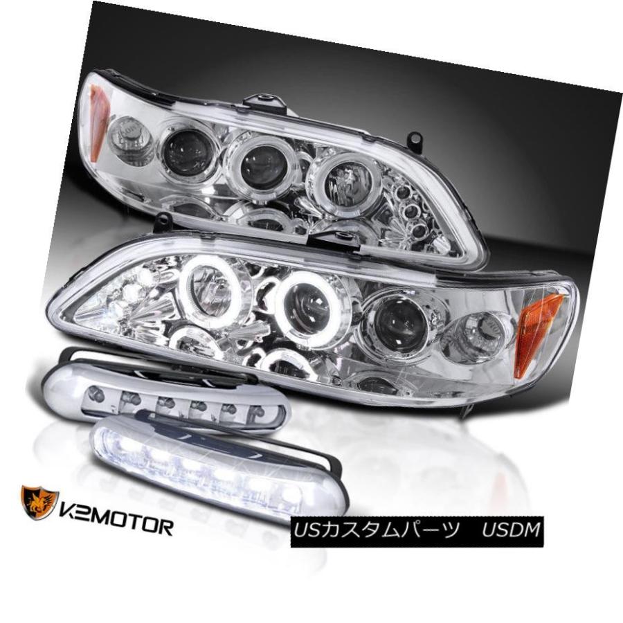 ヘッドライト ホンダ98-02アコードクロームハロープロジェクターヘッドライト+ LEDストリップフォグ用 For Honda 98-02 Accor