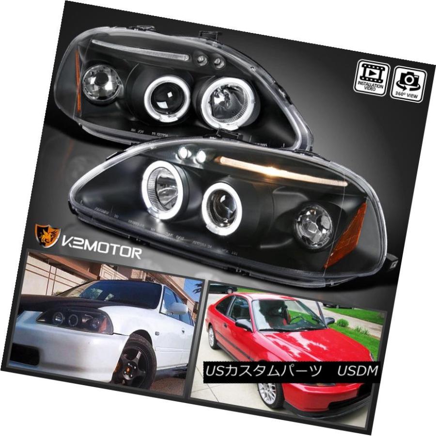 ヘッドライト 1996-1998 Honda Civic Halo LEDプロジェクターヘッドライトブラックペア用 For 1996-1998 Hon