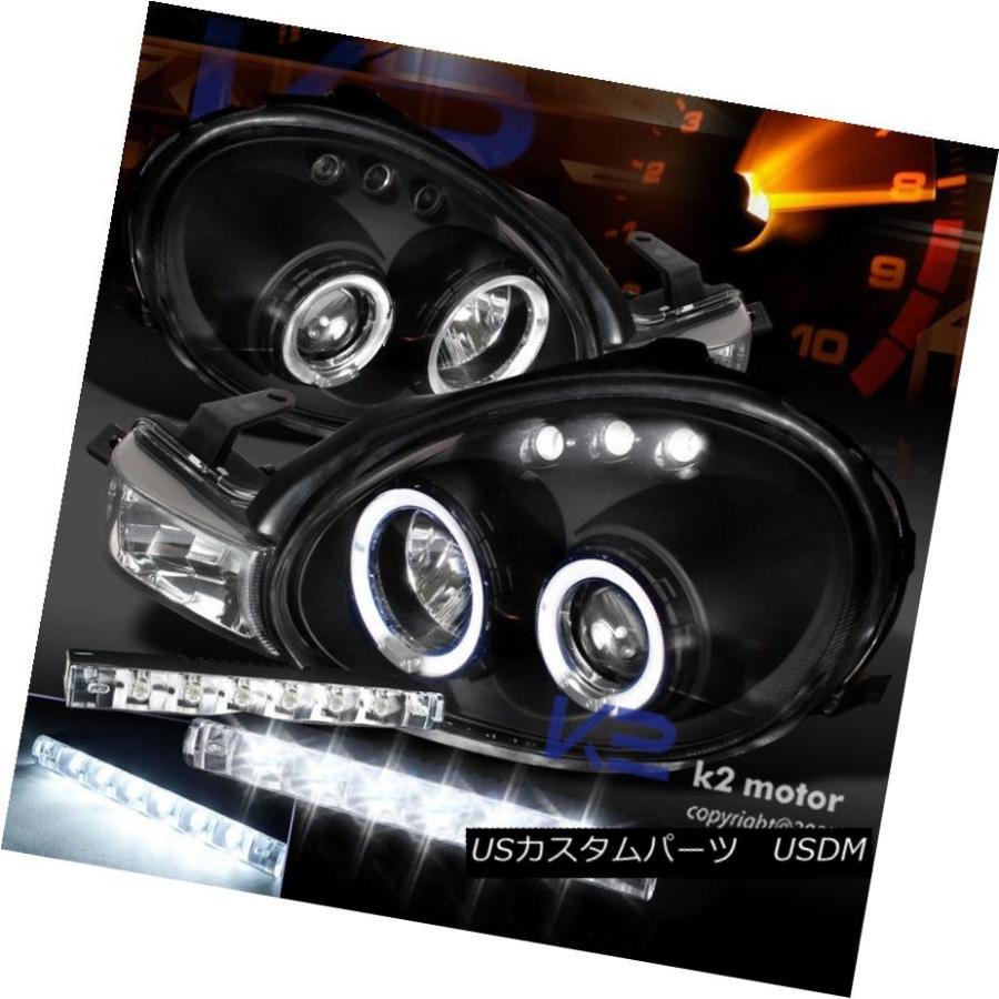 ヘッドライト ドッジ2000-2002ネオンブラックハロープロジェクターヘッドライト+ LEDバンパーフォグランプDRL Dodge 2000-200