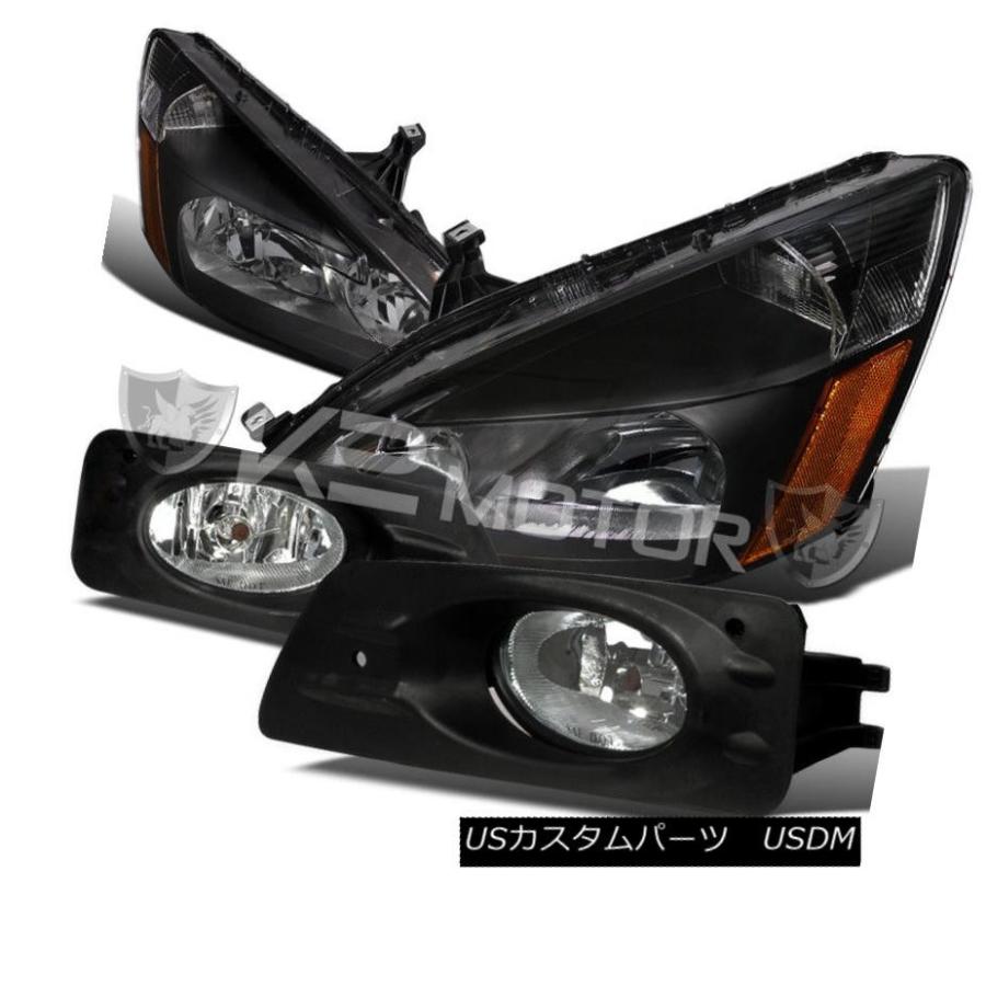 ヘッドライト 06-07ホンダアコード4Drクリスタルヘッドライトブラック+クリアフォグバンパーランプ For 06-07 Honda Accord