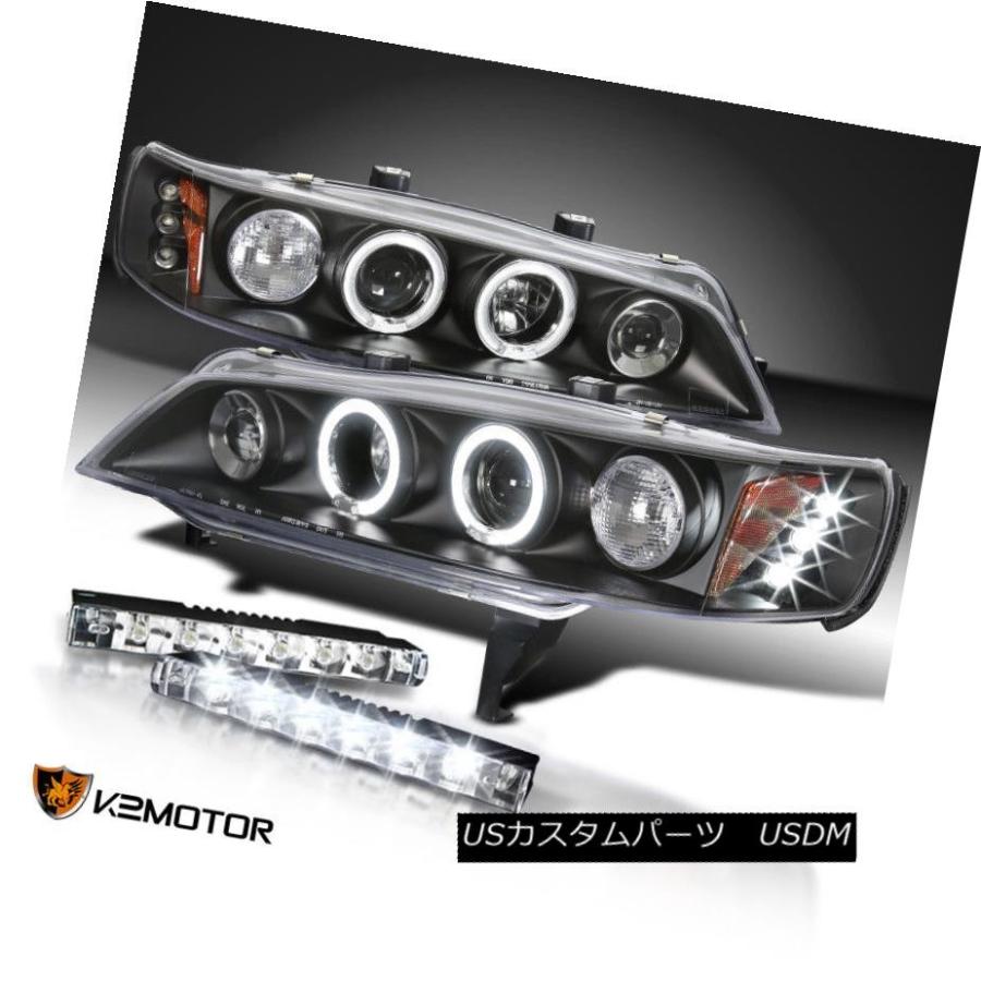 ヘッドライト 1994-1997 Honda Accord LED Haloプロジェクターヘッドライトブラック+ 6-LEDバンパーDRL For 1