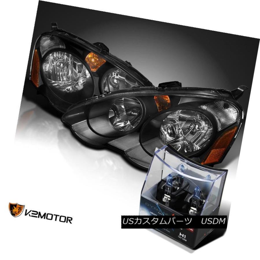 ヘッドライト 2002-2004 Acura RSX DC5ブラックヘッドライト+ 2x H1 55Wハロゲン4200Kライトバルブ 2002-200
