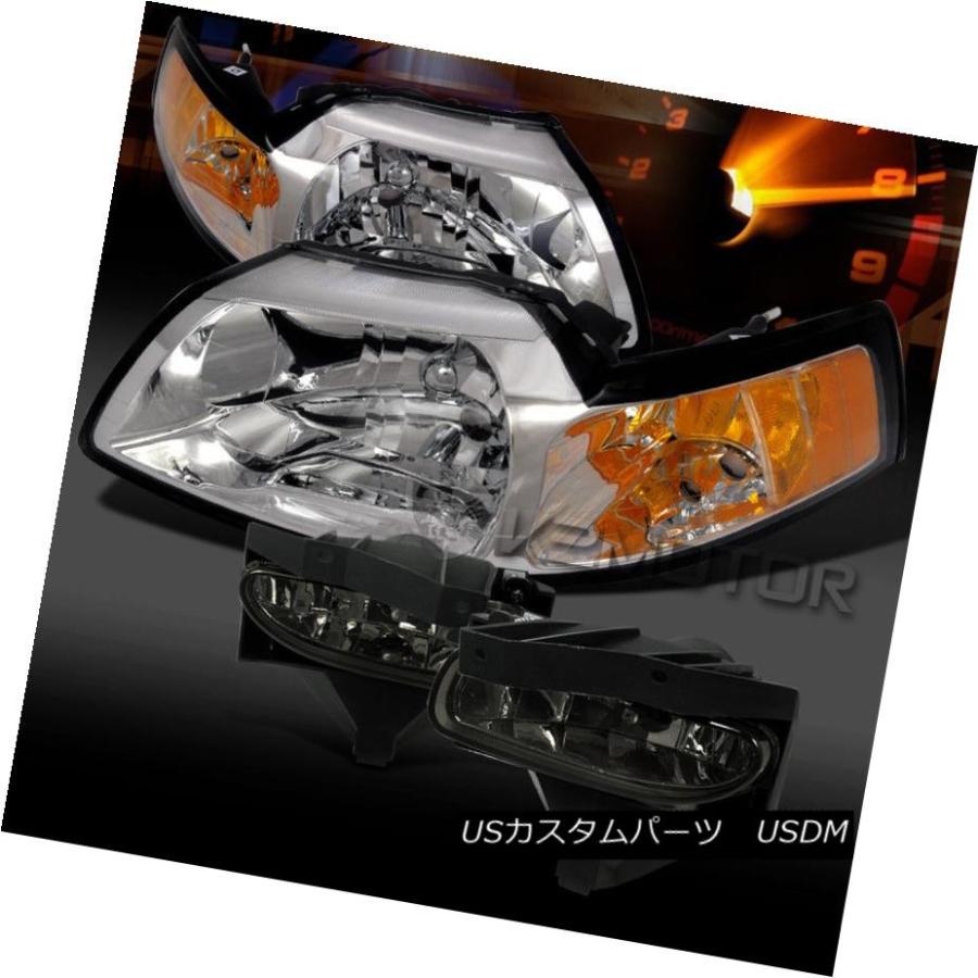 ヘッドライト 99-04 Mustang GTクロームアンバーヘッドライト+スモール レンズレンズバンパーフォグランプ 99-