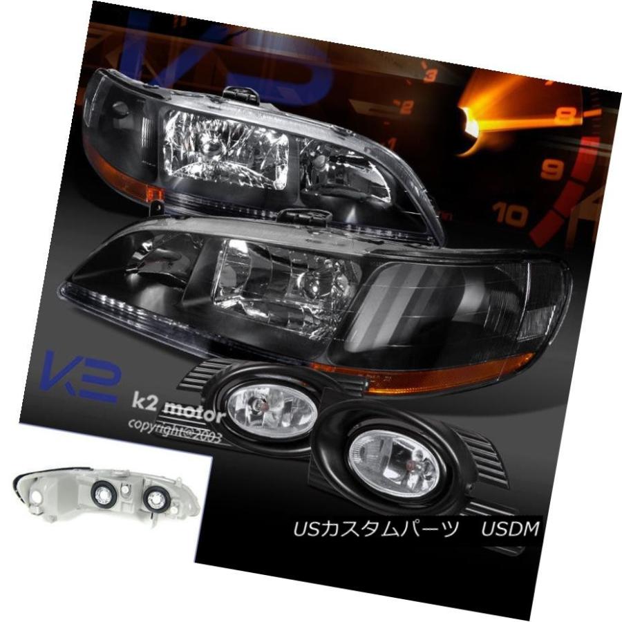 ヘッドライト 01-02 Accord 4DR JDMブラックダイヤモンドヘッドライト+ Cle   ar Fog Light