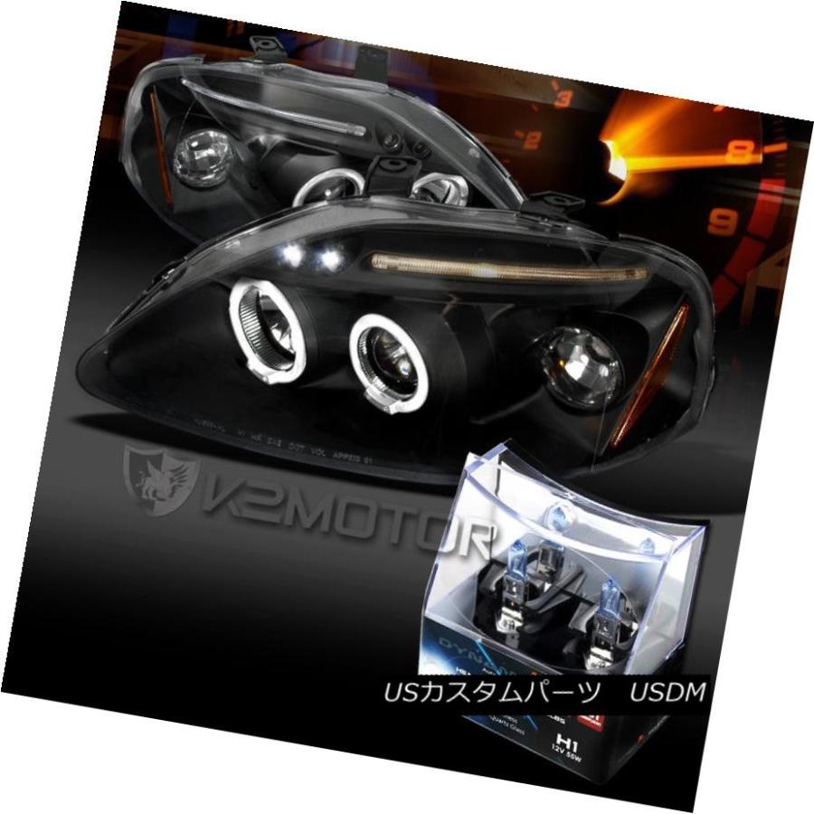 ヘッドライト 99-00ホンダシビックブラックLEDハロープロジェクターヘッドライト+ H1ハロゲン電球用 For 99-00 Honda Civic